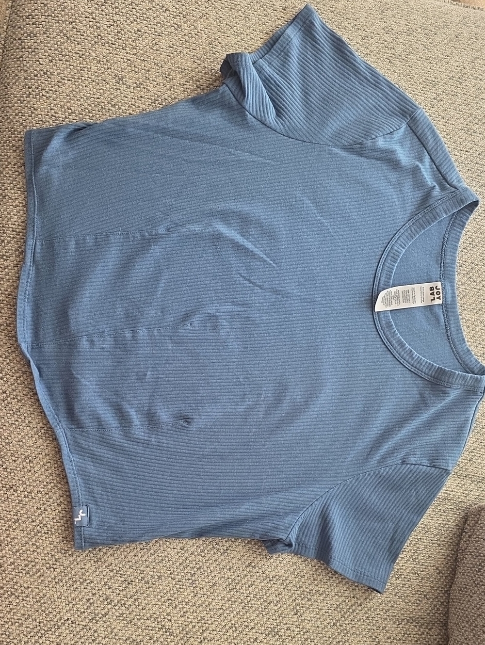 JoyLab Ribbed Short Sleeve Top in Dusty Blue